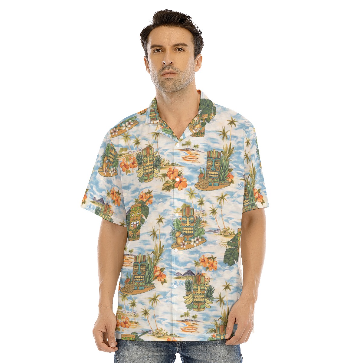 Tropical Tiki Men's Blue Hawaiian Shirt - variant image 1