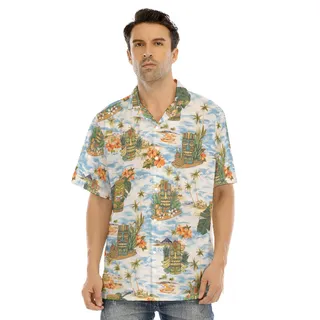 Tropical Tiki Men's Blue Hawaiian Shirt