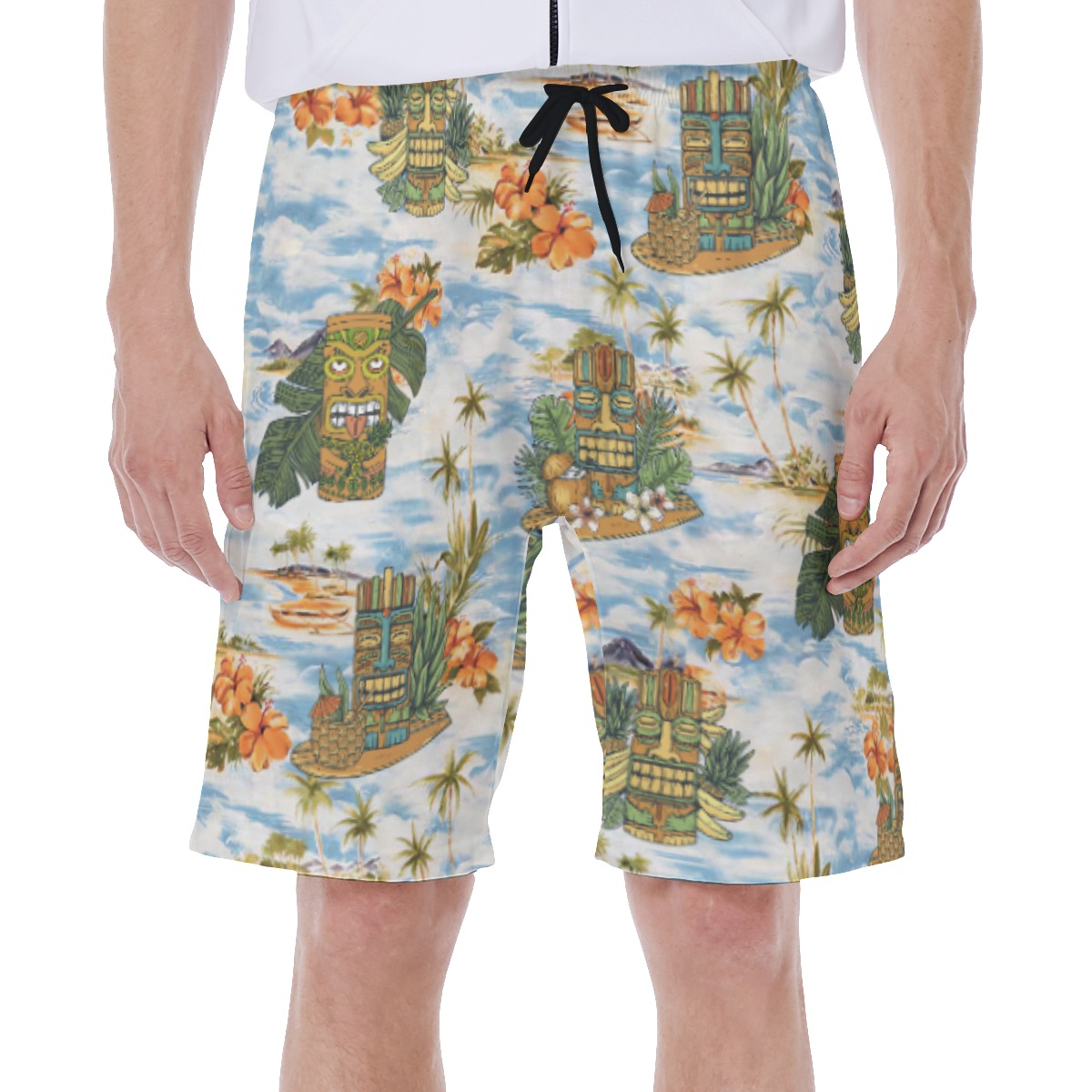Tropical Tiki Blue Hawaiian Swim Trunks For Men - variant image 1