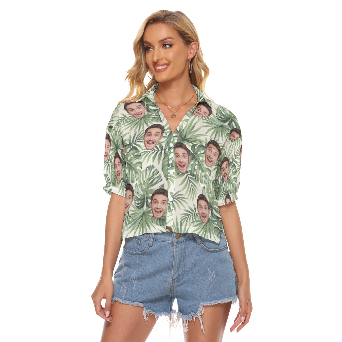 Custom Sports Team Name White Cropped Hawaiian Shirt For Women - variant image 1