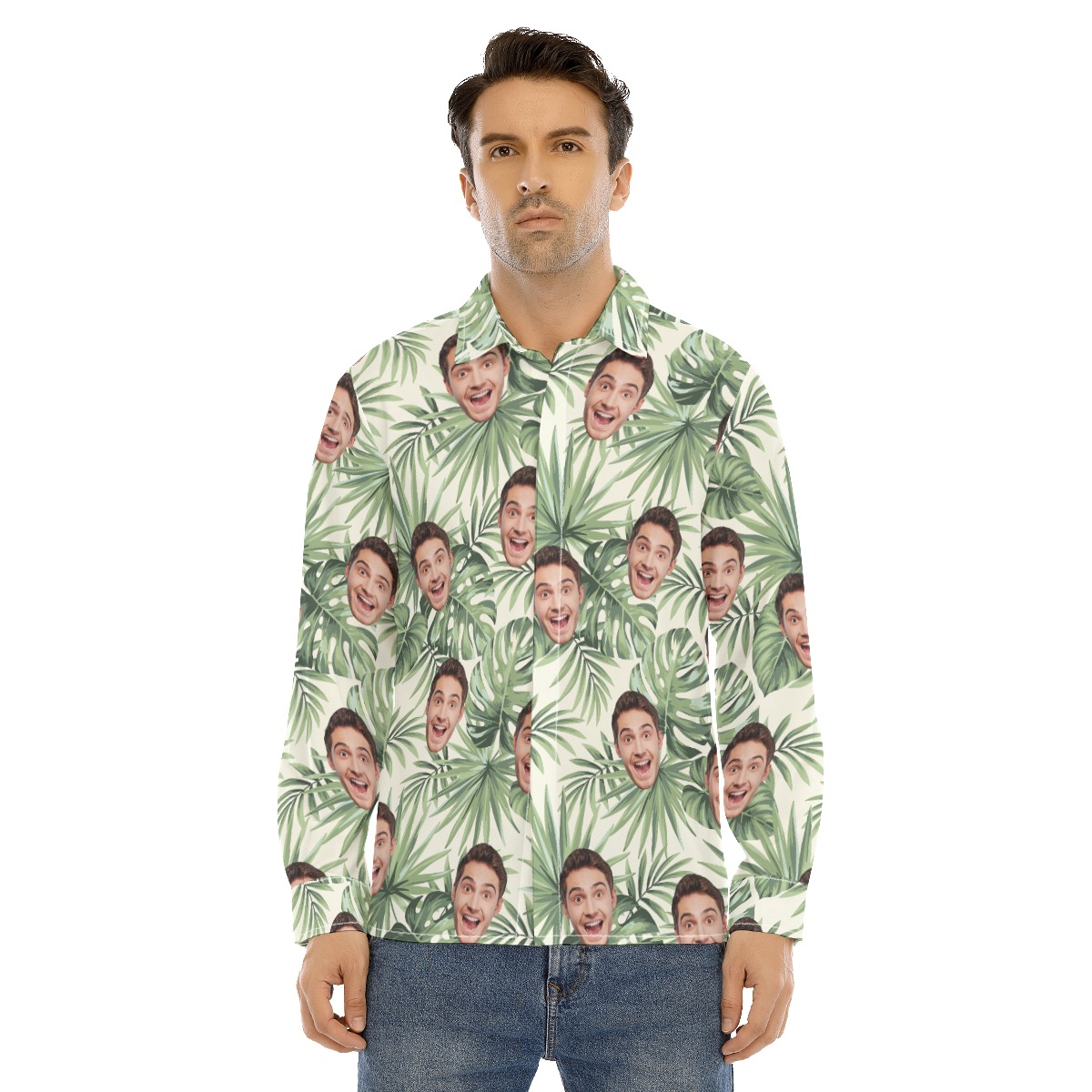Men's Custom Sports Team Face Long Sleeve Hawaiian Shirt - variant image 1