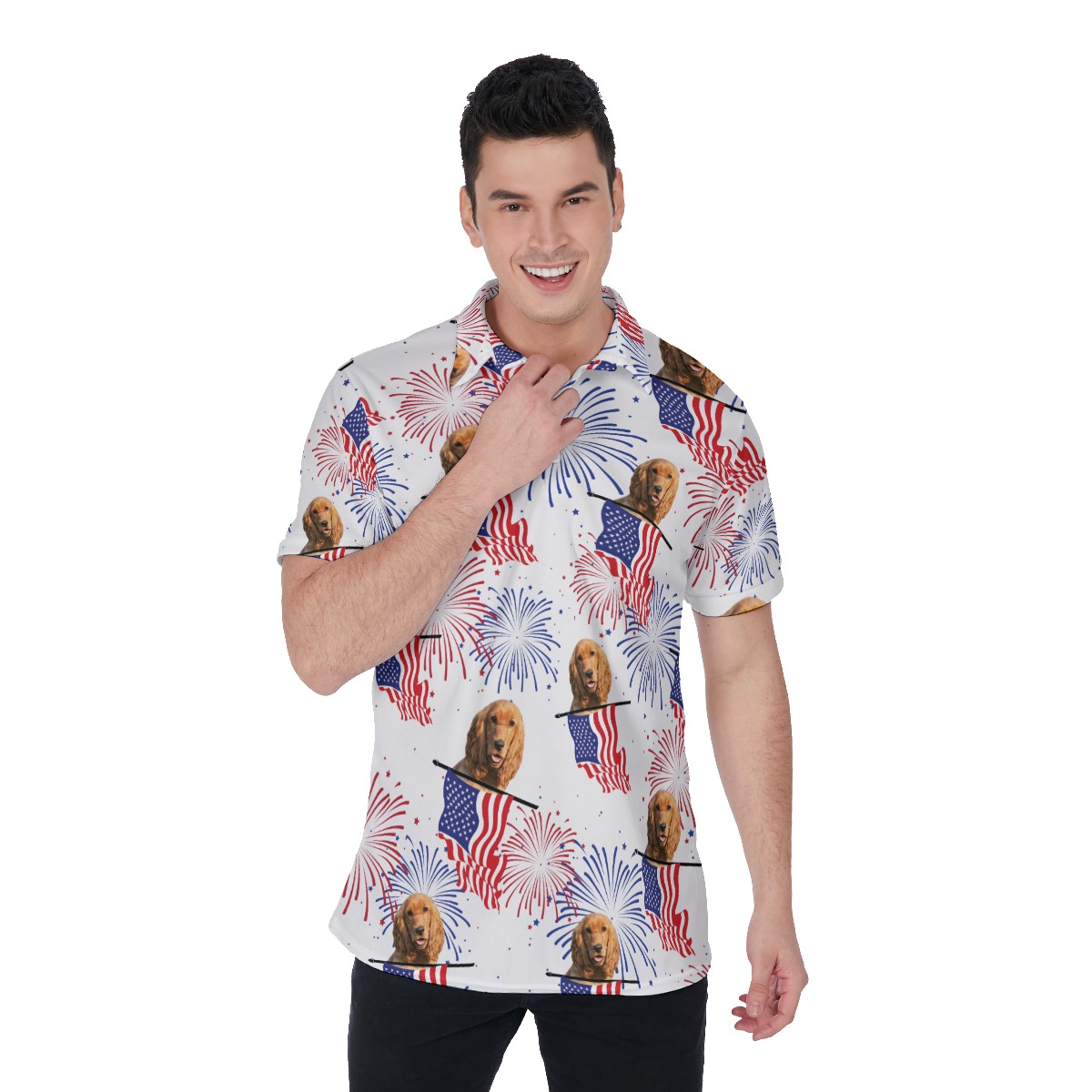Custom Patriotic Hawaiian Polo Shirt With Dog Face - variant image 1