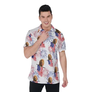Custom Patriotic Hawaiian Polo Shirt With Dog Face
