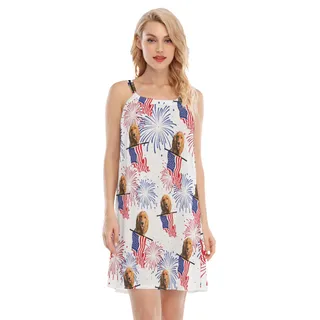 Custom Pet Face Patriotic Aloha Cami Dress For Summer