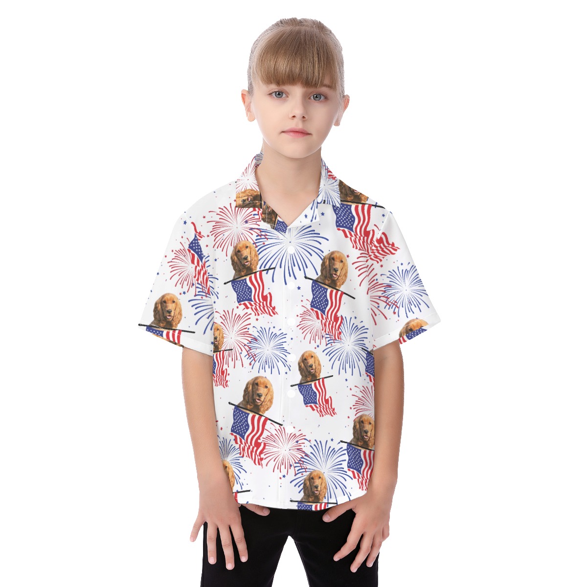 Cute Custom Patriotic Aloha Shirt For Kids With Dog Face - variant image 1