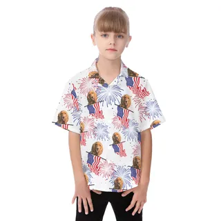 Cute Custom Patriotic Aloha Shirt For Kids With Dog Face