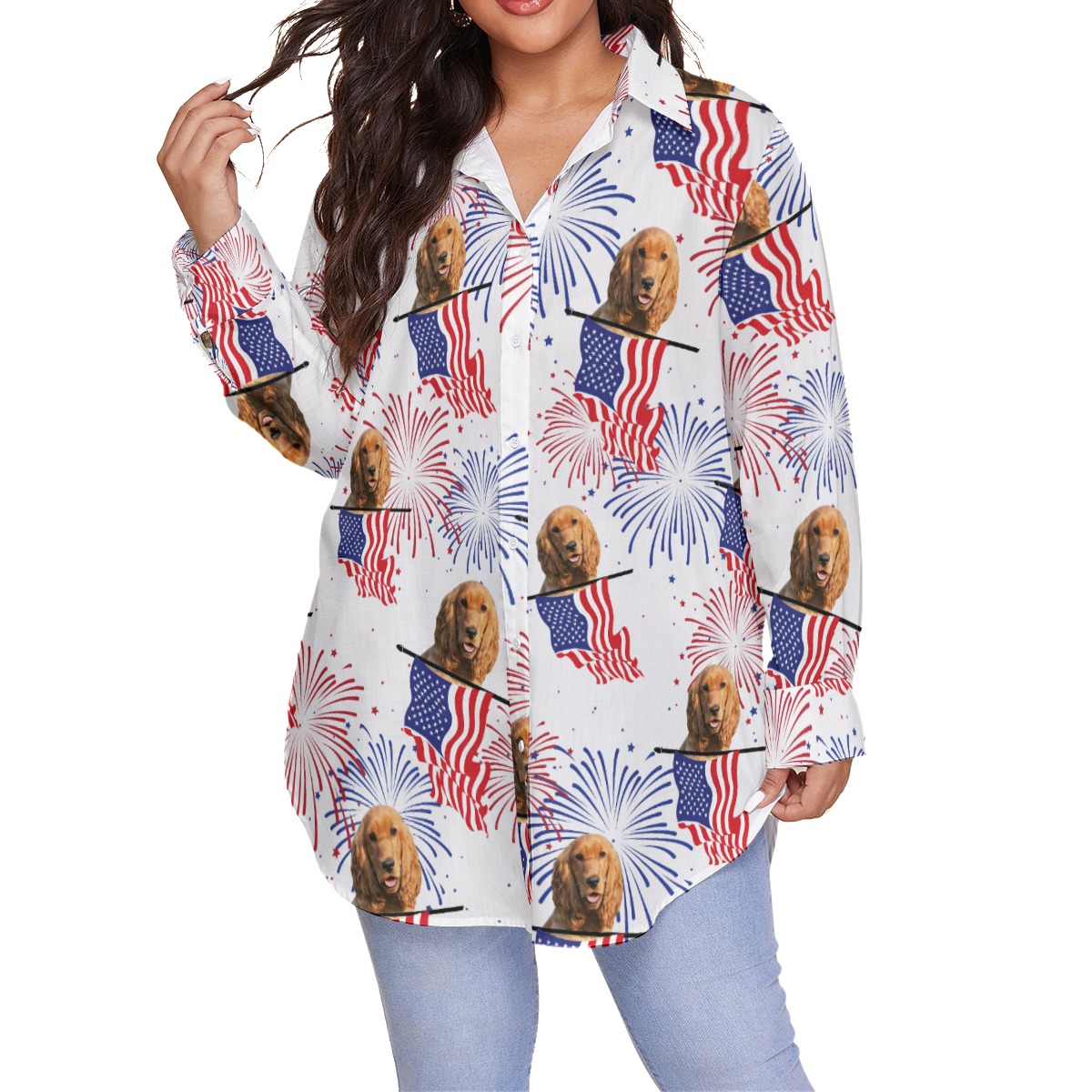 Patriotic Custom Hawaiian Plus Size Shirt With Dog Face - variant image 1