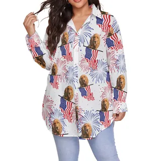 Patriotic Custom Hawaiian Plus Size Shirt With Dog Face