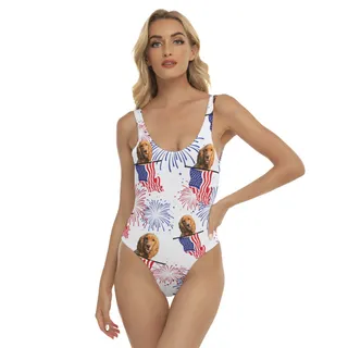 Funny Custom Pet Face Patriotic Hawaiian Swimsuit For Women