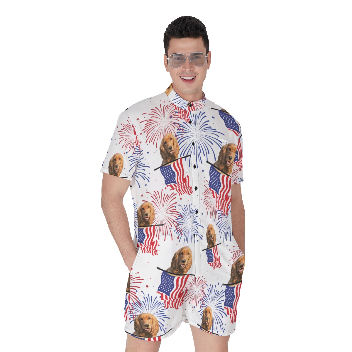 Custom Patriotic Hawaiian Romper With Dog Face - variant image 1