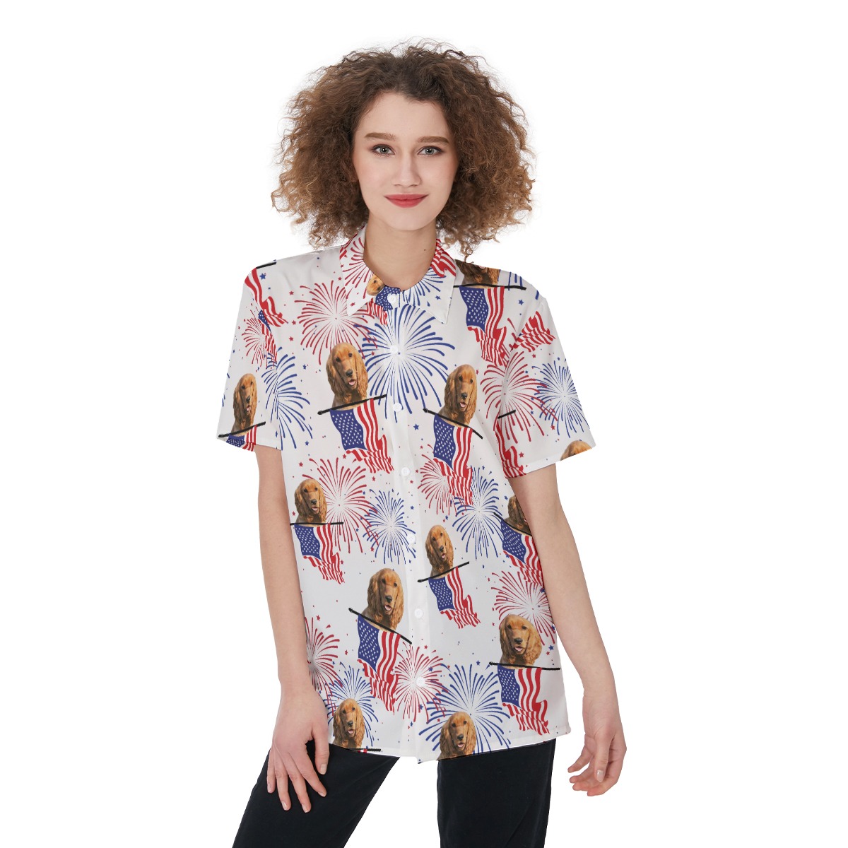 Custom Patriotic Women's Hawaiian Shirt With Dog Face - variant image 1
