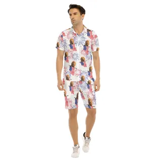 Set Custom Dog Face Patriotic Hawaiian Shirt And Shorts For Men