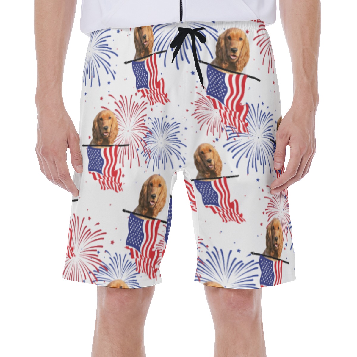 Custom Pet Face Patriotic Hawaiian Swimwear For Men - variant image 1