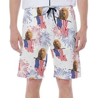 Custom Pet Face Patriotic Hawaiian Swimwear For Men