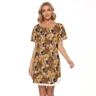 Women's Lace Edge Dress With Multi Dog Face
