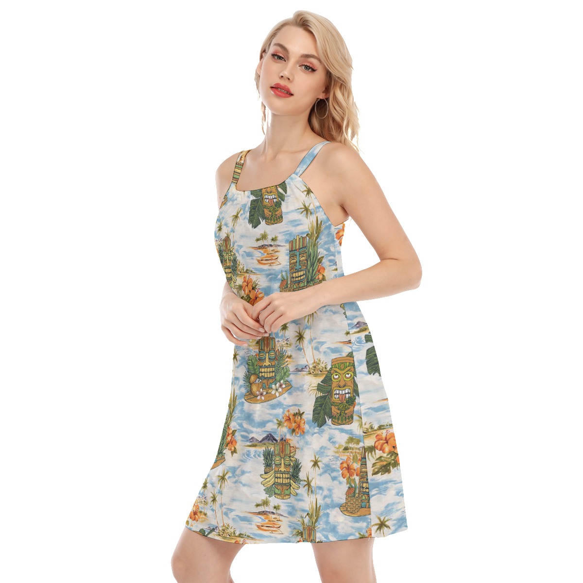 Funny Tiki Tropical Aloha Cami Dress For Summer Vacation