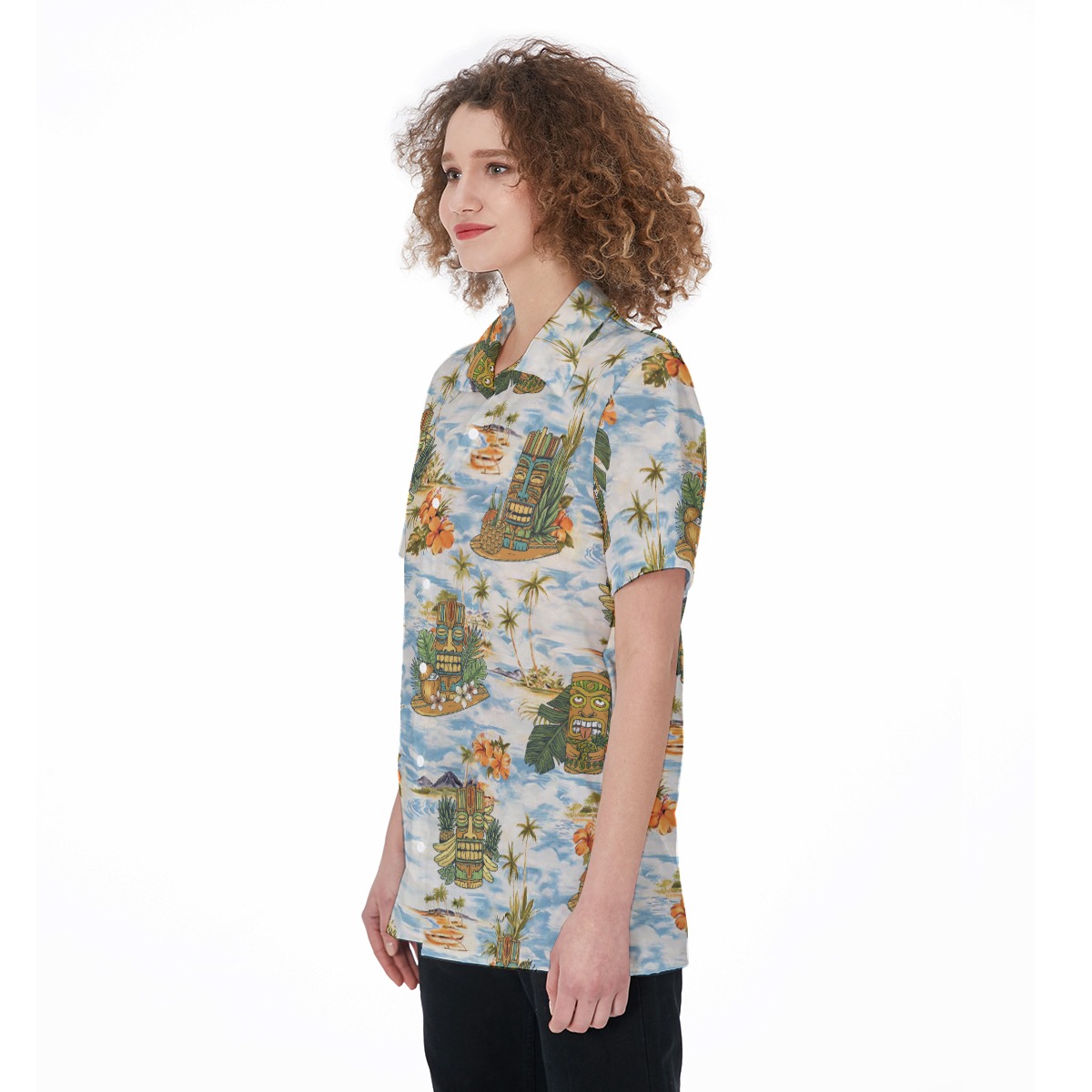 Tropical Tiki Blue Aloha Shirt For Women