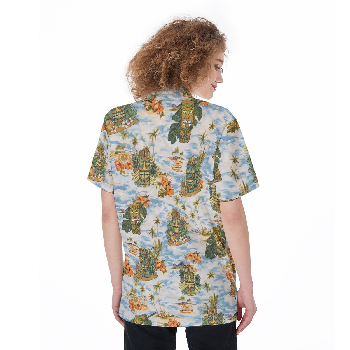 Tropical Tiki Blue Aloha Shirt For Women
