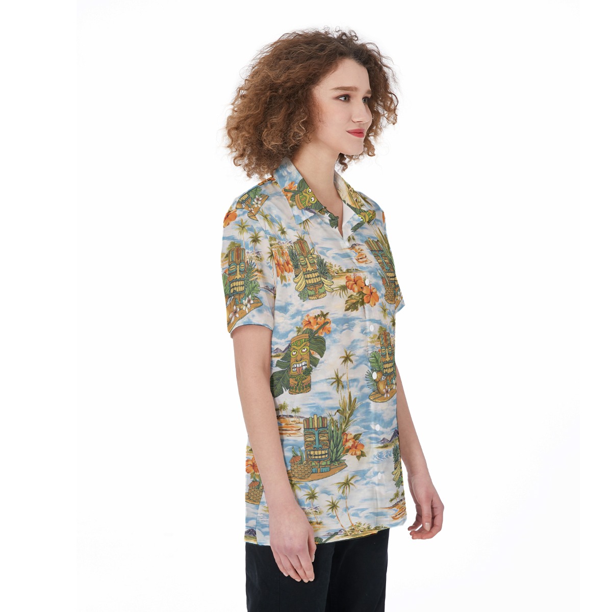 Tropical Tiki Blue Aloha Shirt For Women