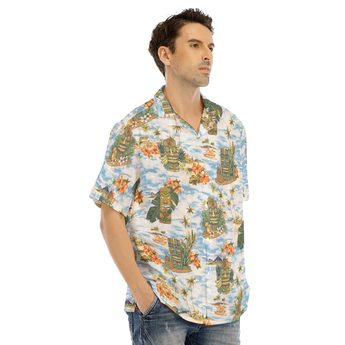 Tropical Tiki Men's Blue Hawaiian Shirt