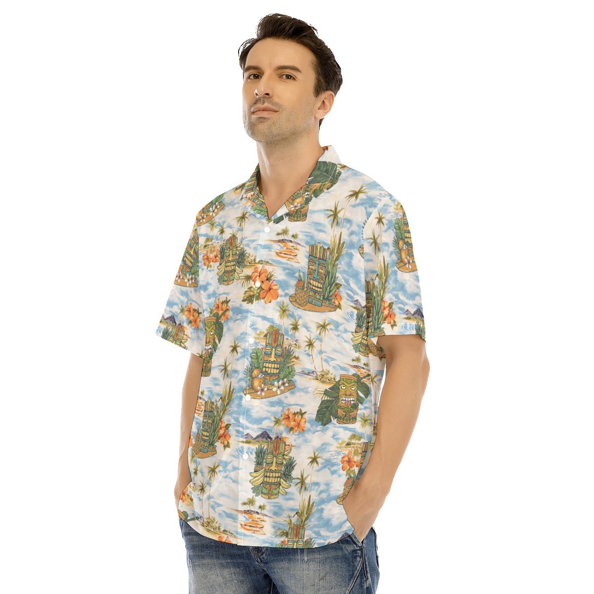 Tropical Tiki Men's Blue Hawaiian Shirt