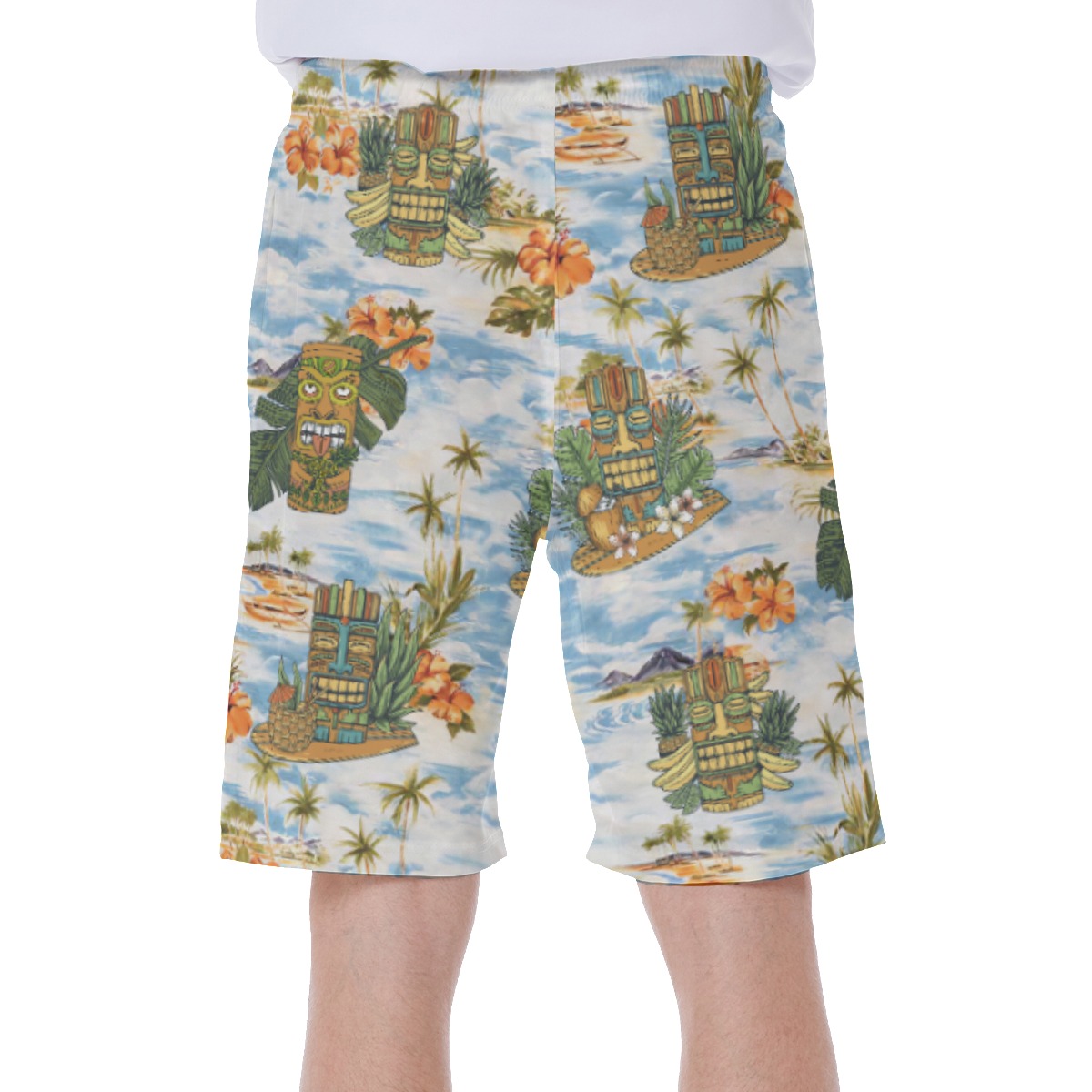 Tropical Tiki Blue Hawaiian Swim Trunks For Men