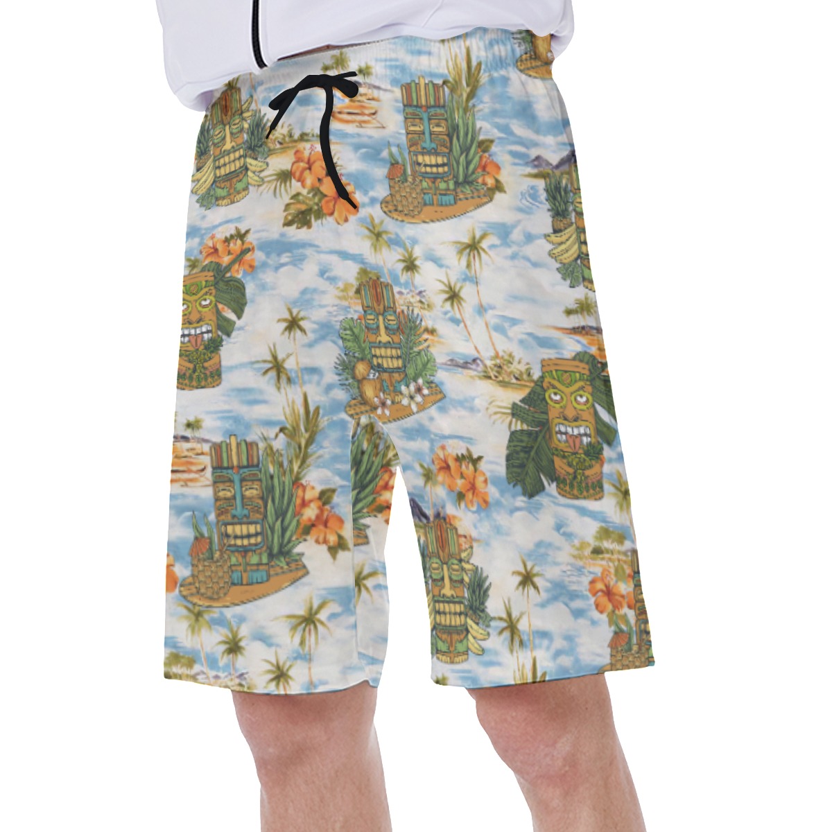 Tropical Tiki Blue Hawaiian Swim Trunks For Men