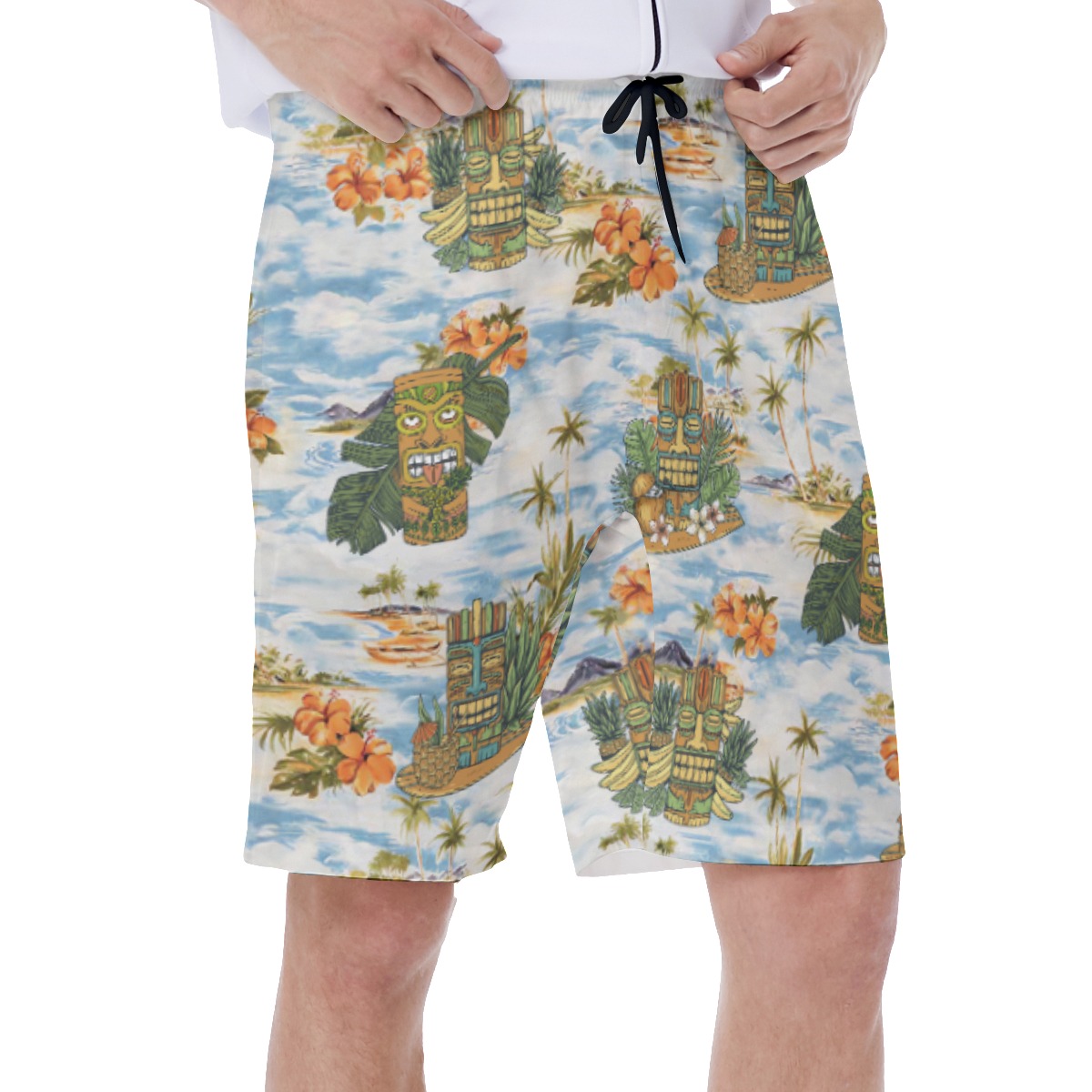 Tropical Tiki Blue Hawaiian Swim Trunks For Men