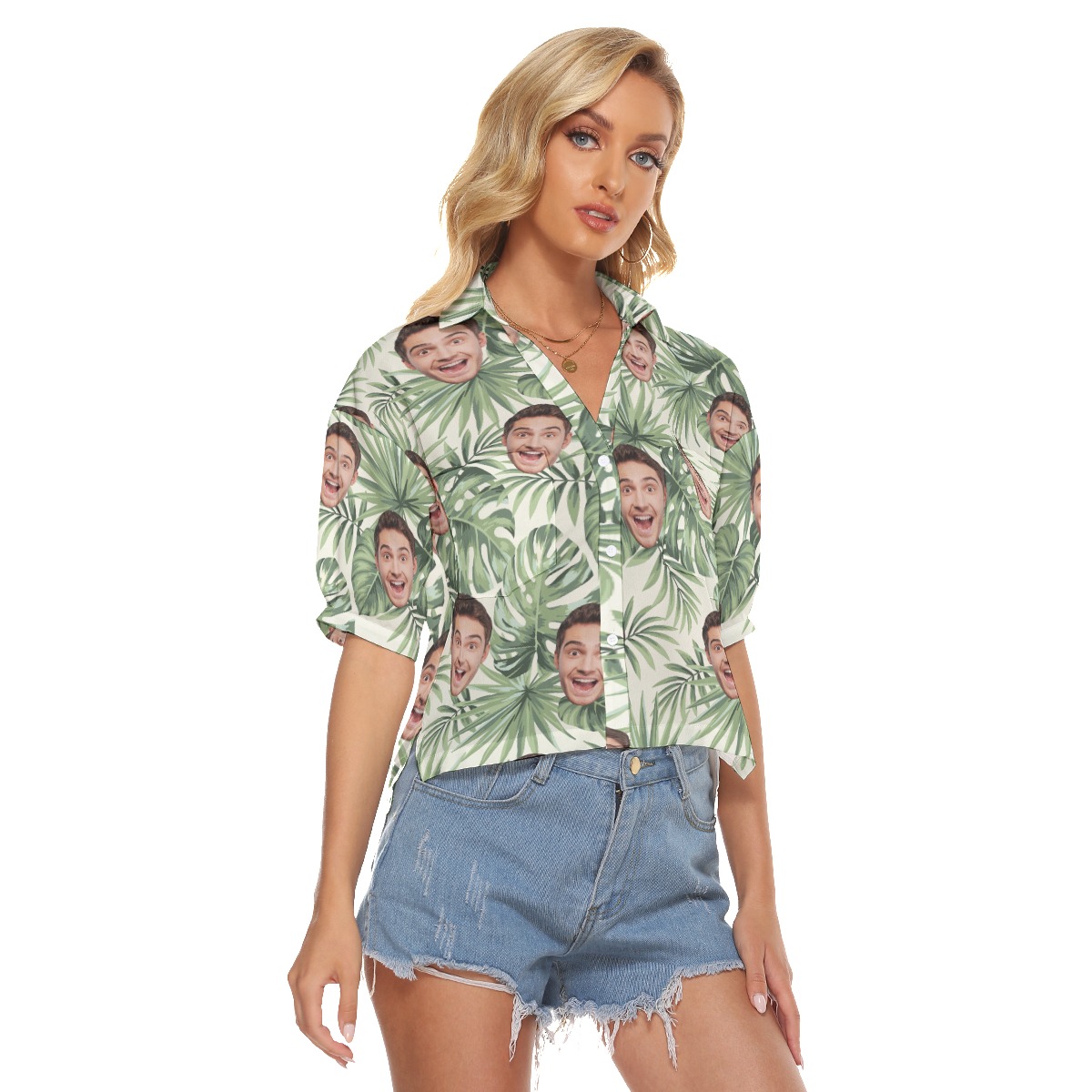 Custom Sports Team Name White Cropped Hawaiian Shirt For Women