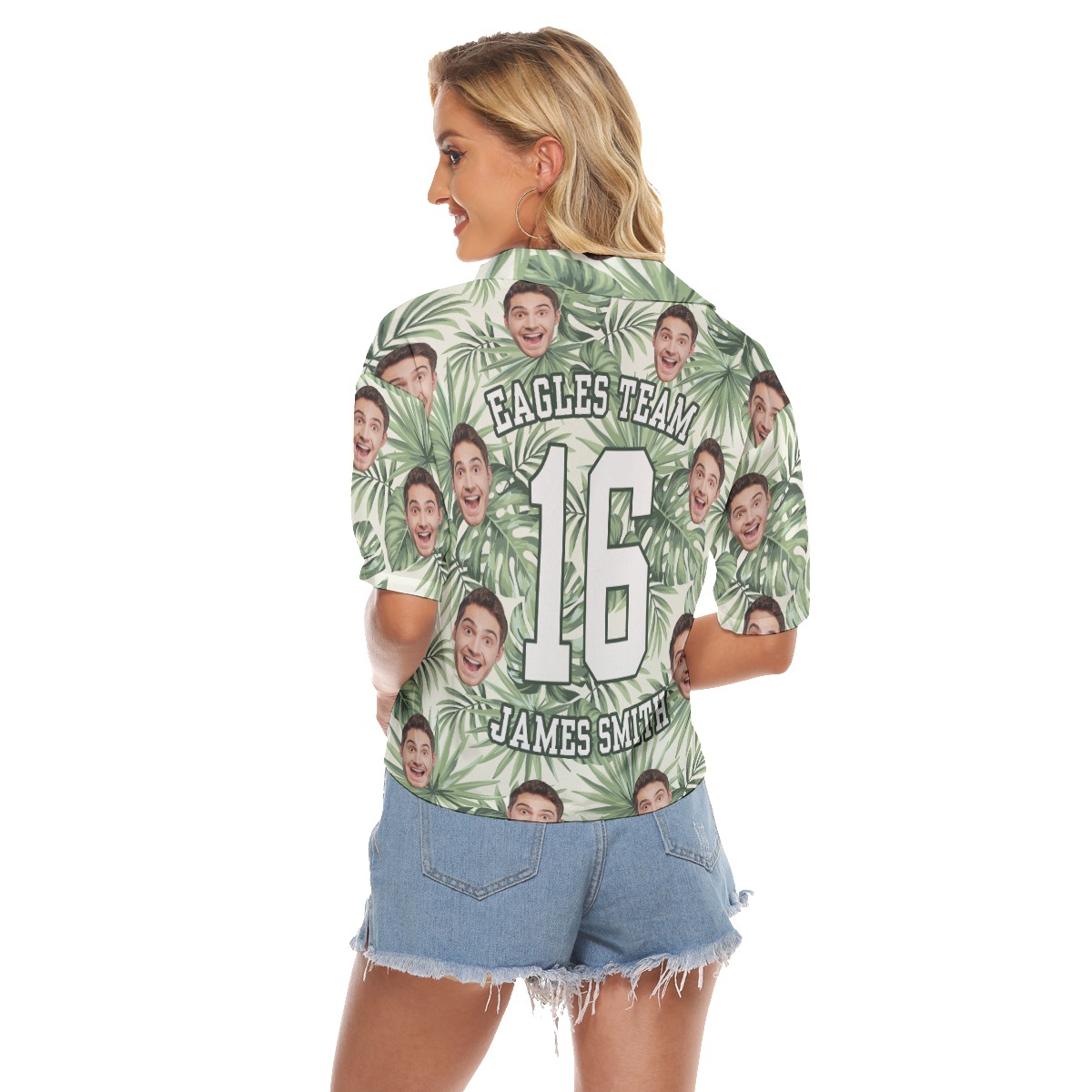 Custom Sports Team Name White Cropped Hawaiian Shirt For Women