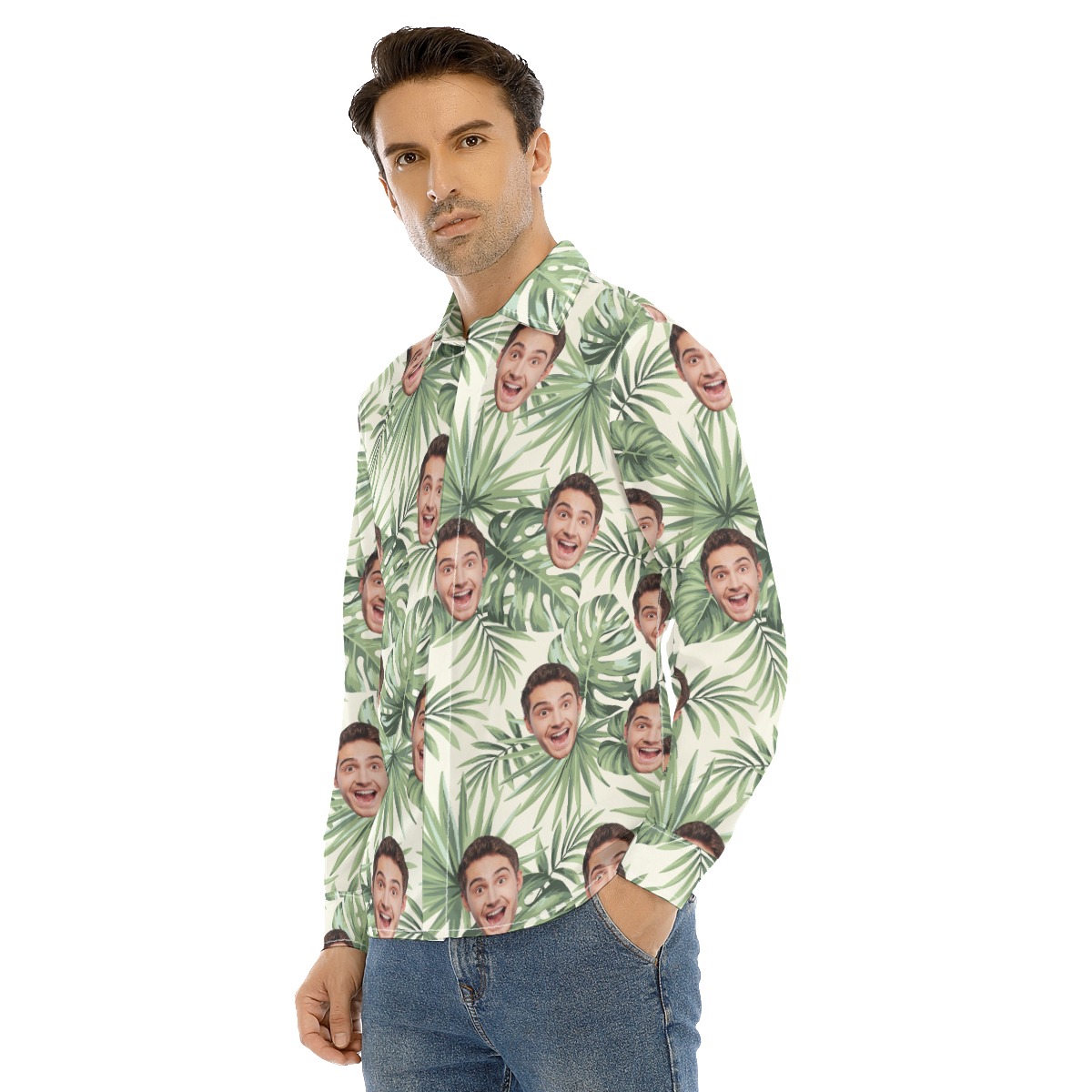 Men's Custom Sports Team Face Long Sleeve Hawaiian Shirt