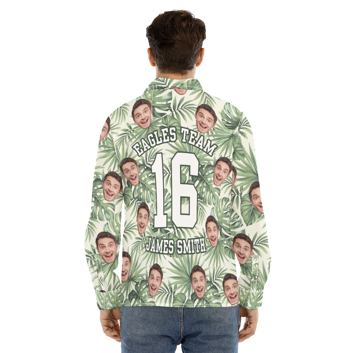 Men's Custom Sports Team Face Long Sleeve Hawaiian Shirt