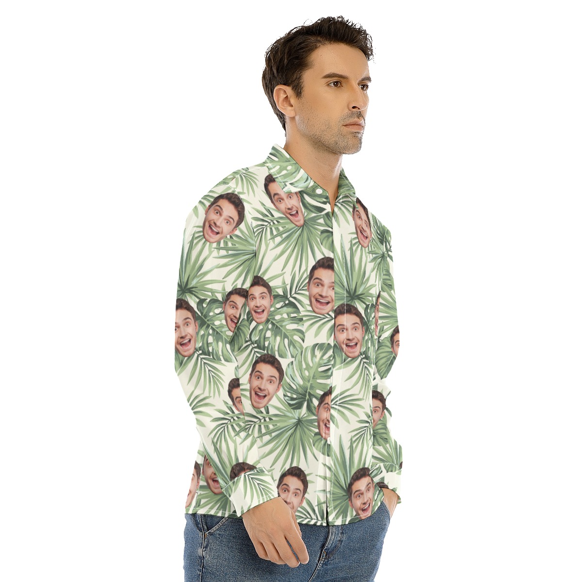 Men's Custom Sports Team Face Long Sleeve Hawaiian Shirt