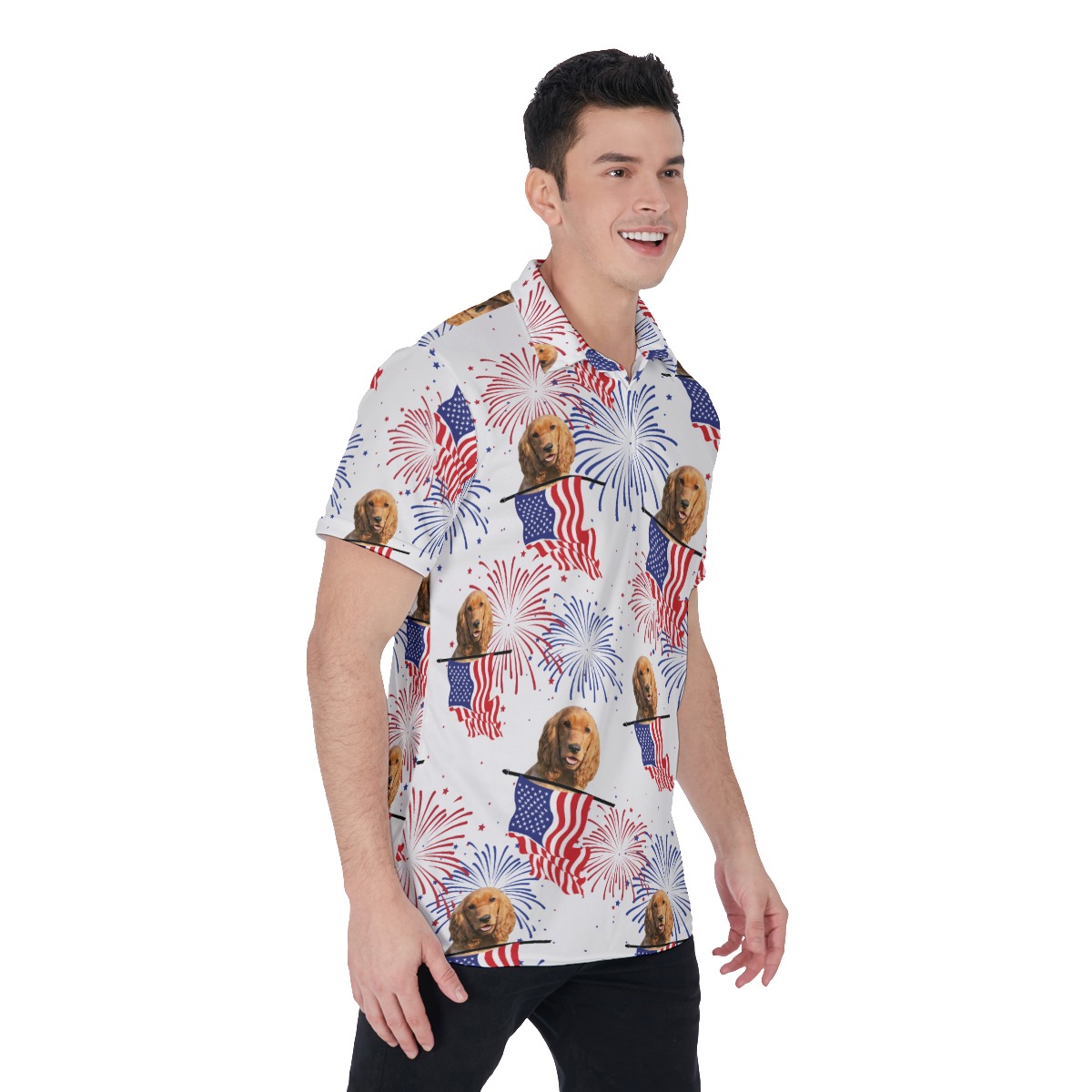 Custom Patriotic Hawaiian Polo Shirt With Dog Face