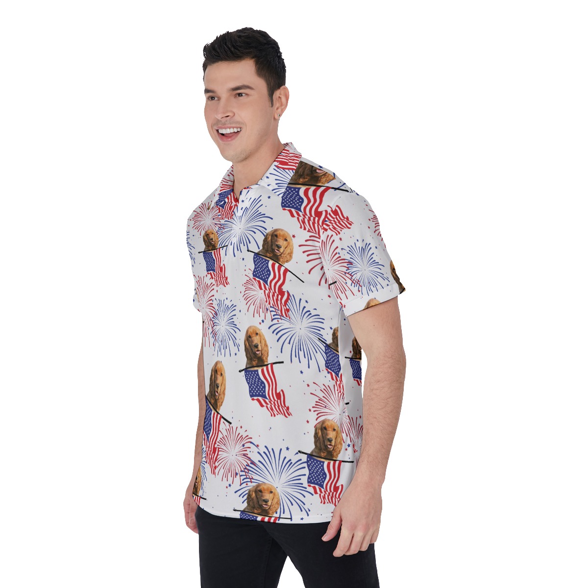 Custom Patriotic Hawaiian Polo Shirt With Dog Face