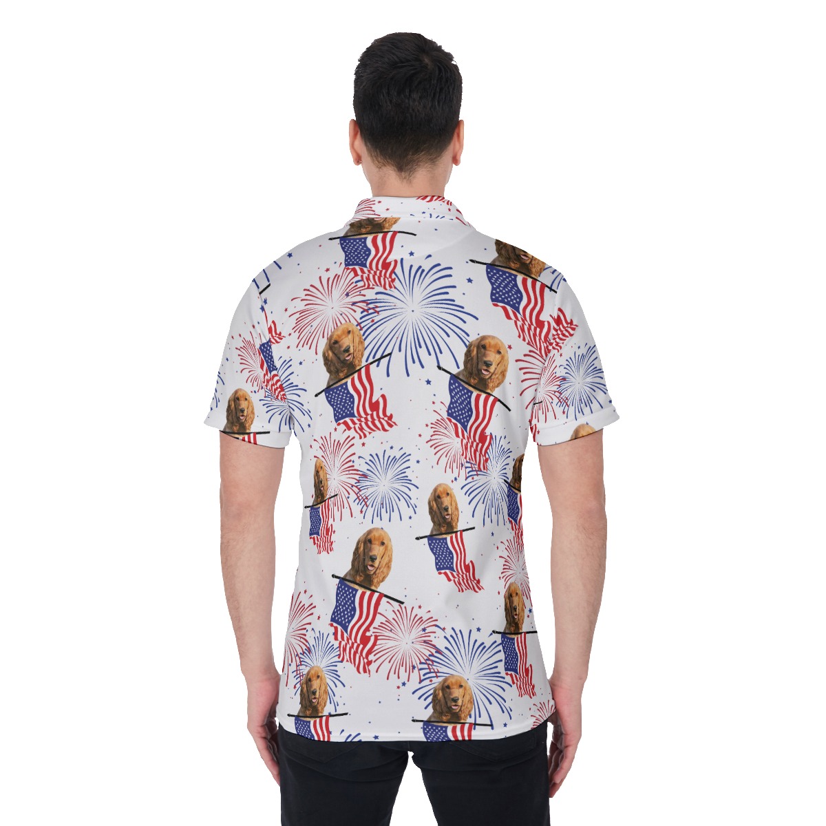 Custom Patriotic Hawaiian Polo Shirt With Dog Face