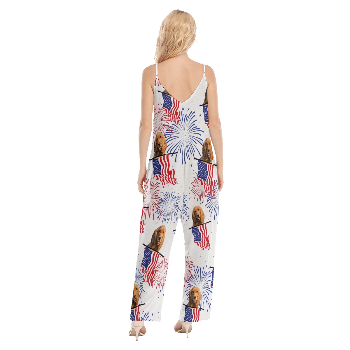Patriotic Custom Pet Face Hawaiian Loose Cami Jumpsuit