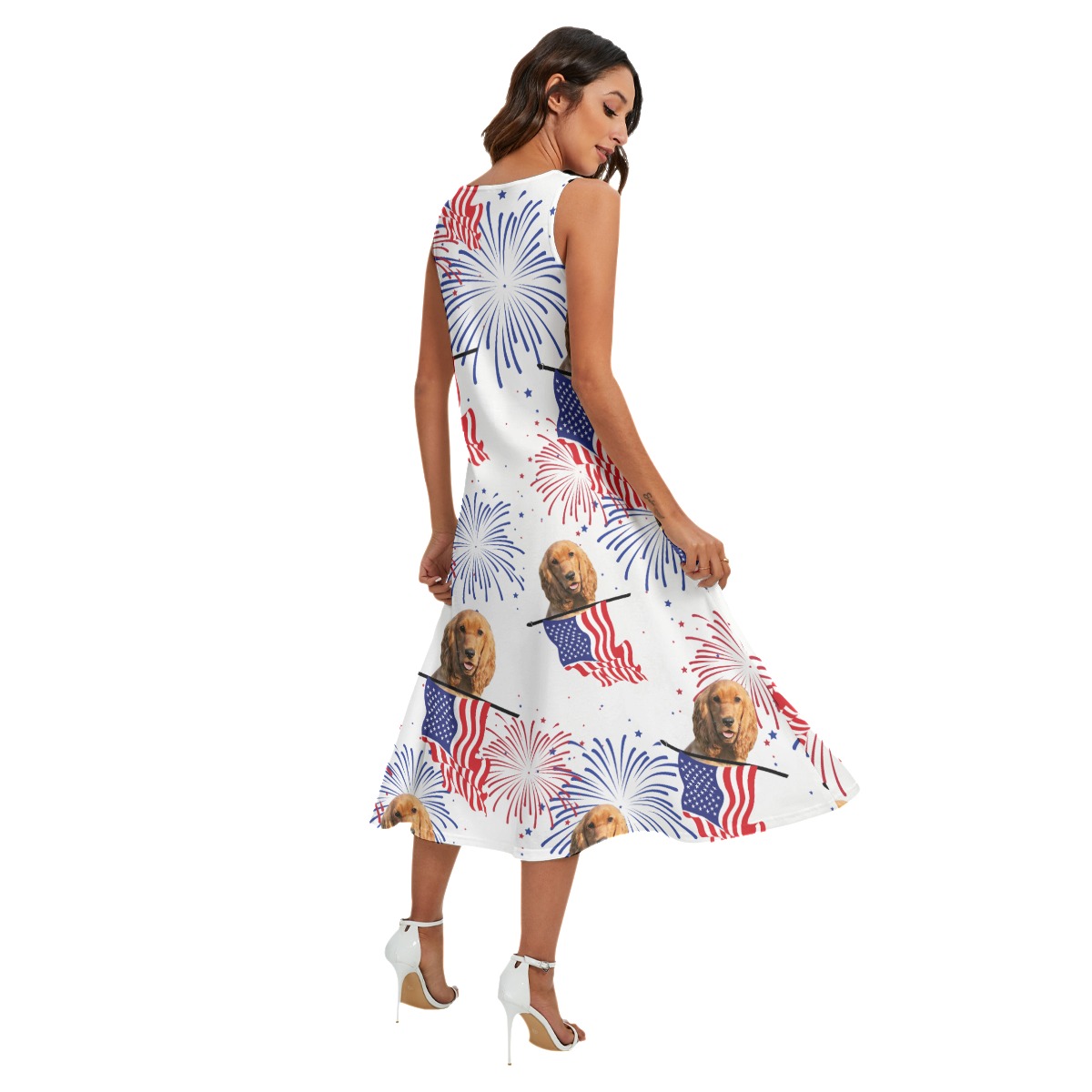 Funny Custom Dog Face Patriotic Hawaiian Long Dress With Pocket