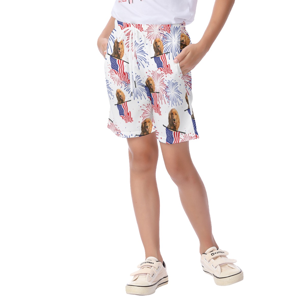 Cute Custom Dog Face Patriotic Summer Beach Shorts For Kids