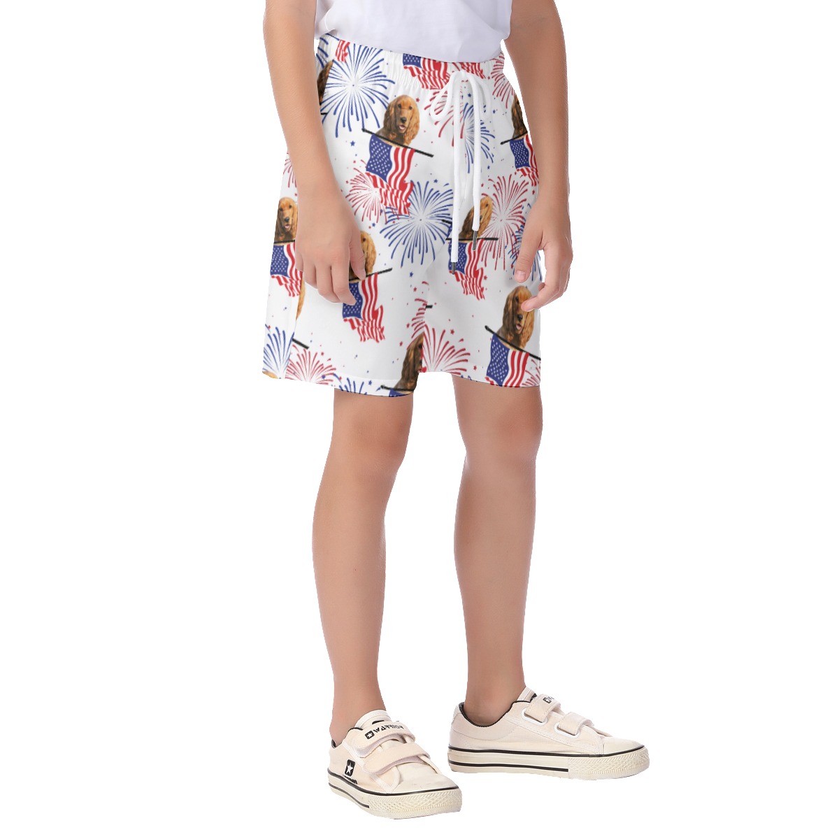 Cute Custom Dog Face Patriotic Summer Beach Shorts For Kids