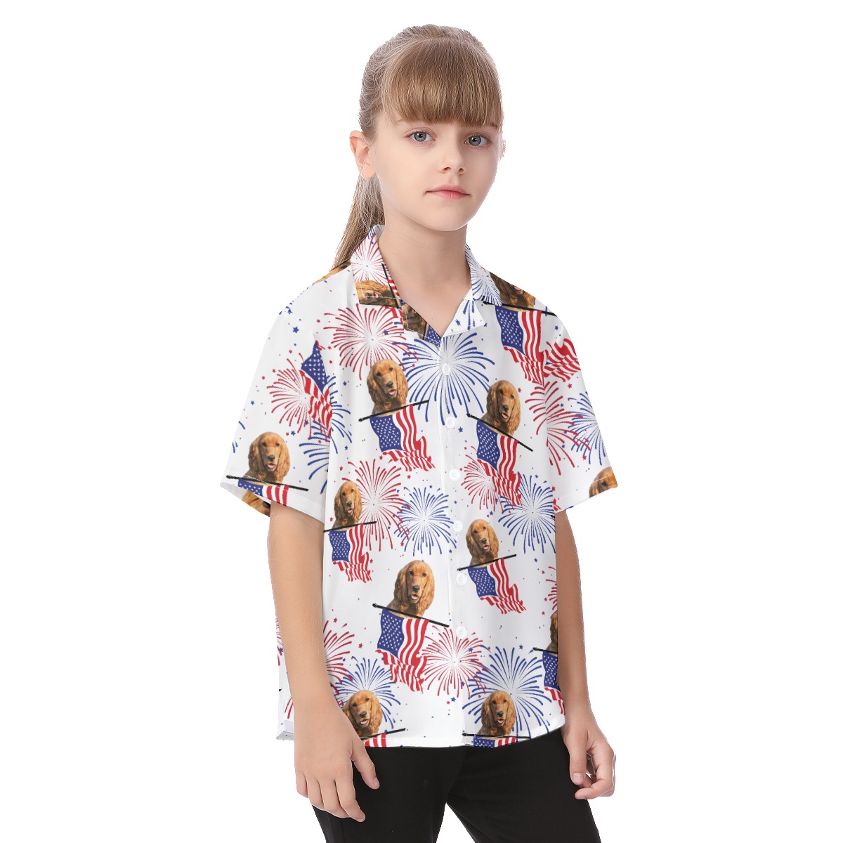 Cute Custom Patriotic Aloha Shirt For Kids With Dog Face