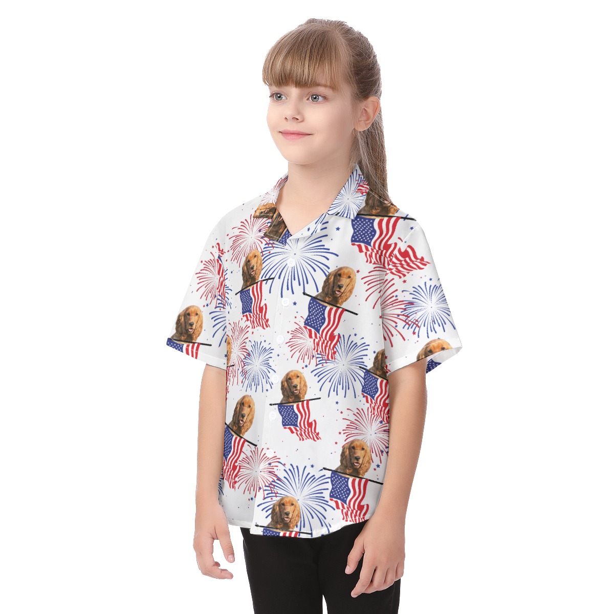 Cute Custom Patriotic Aloha Shirt For Kids With Dog Face
