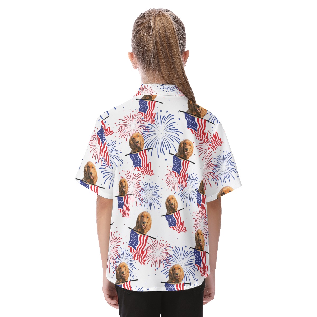 Cute Custom Patriotic Aloha Shirt For Kids With Dog Face