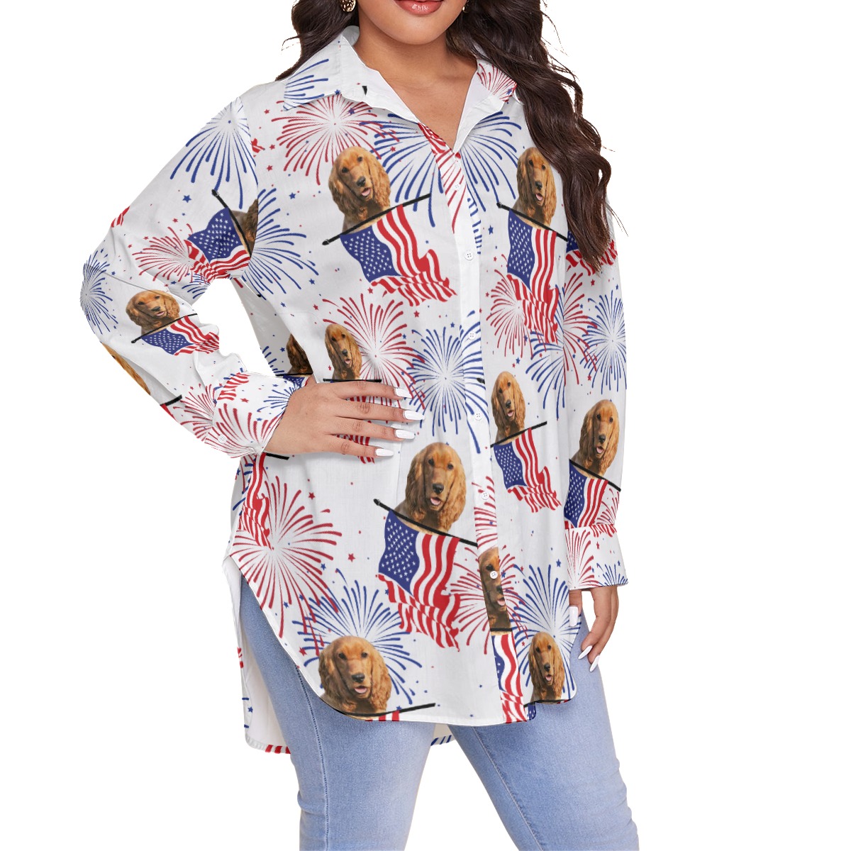 Patriotic Custom Hawaiian Plus Size Shirt With Dog Face