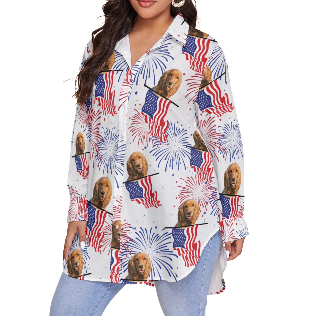 Patriotic Custom Hawaiian Plus Size Shirt With Dog Face