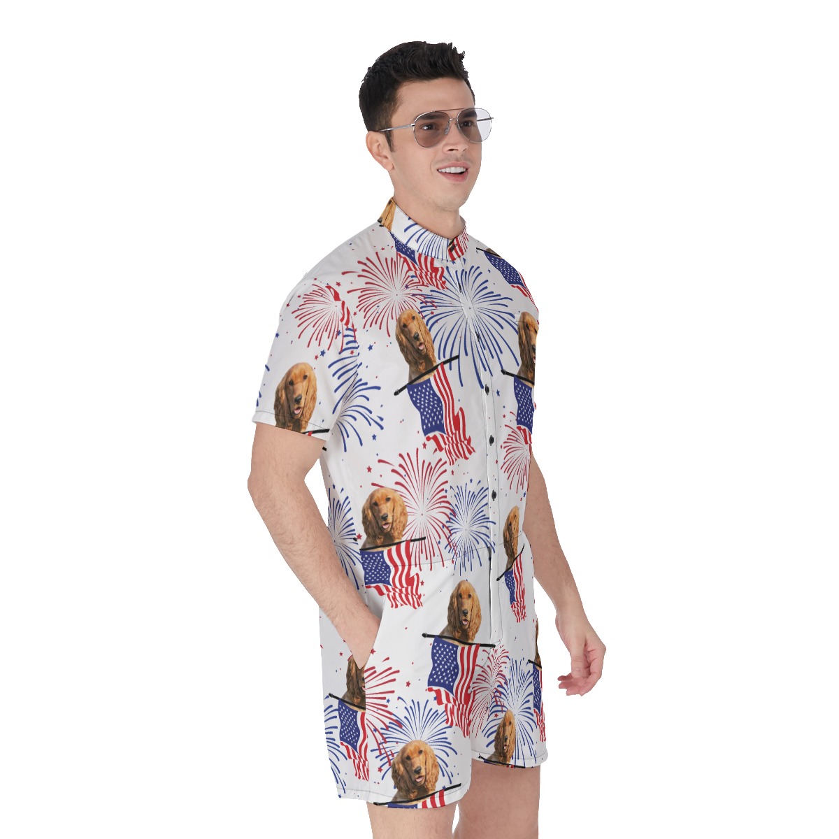 Custom Patriotic Hawaiian Romper With Dog Face