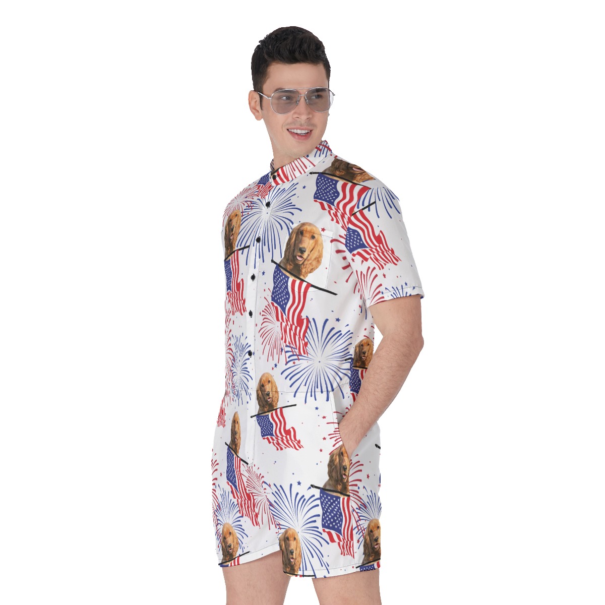 Custom Patriotic Hawaiian Romper With Dog Face