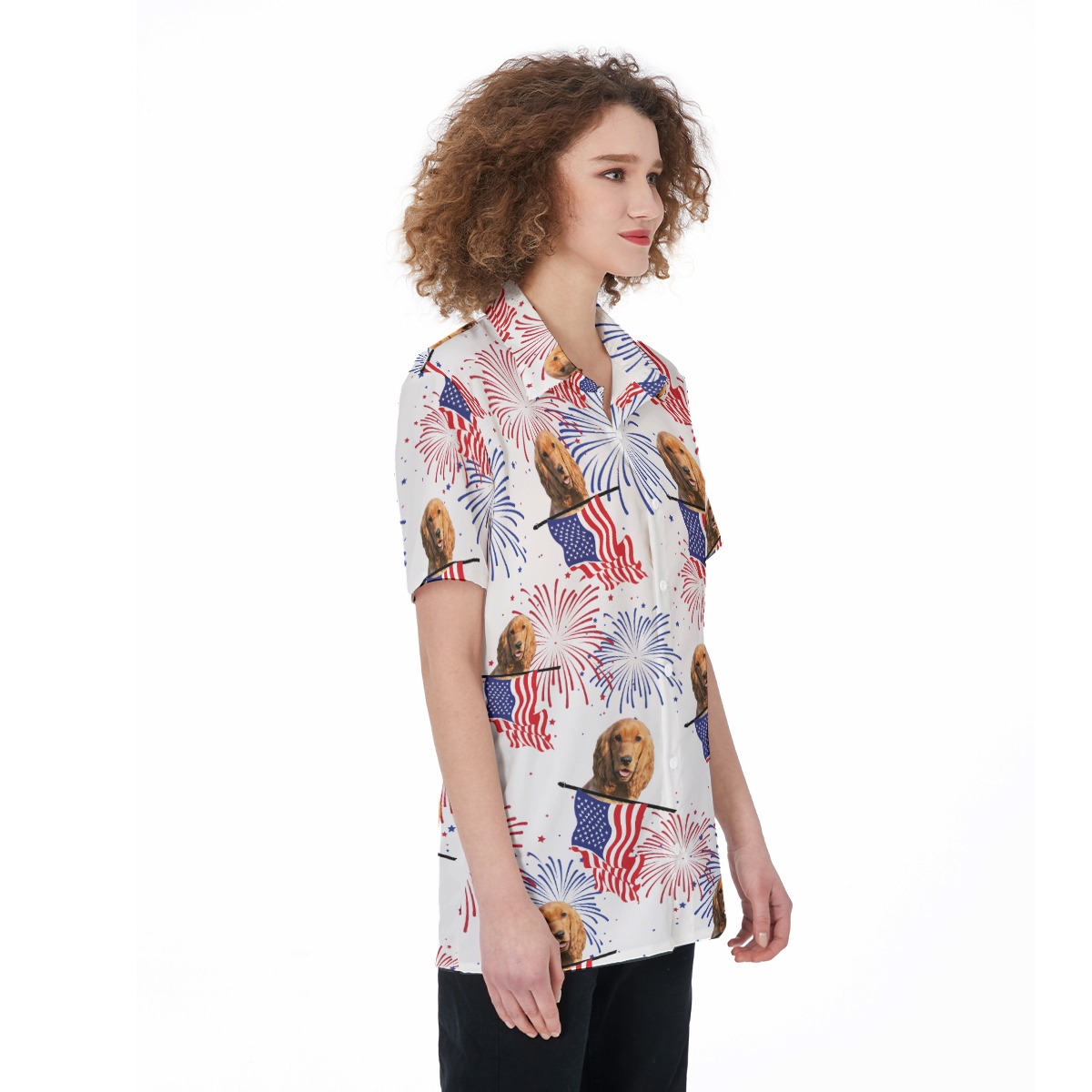 Custom Patriotic Women's Hawaiian Shirt With Dog Face
