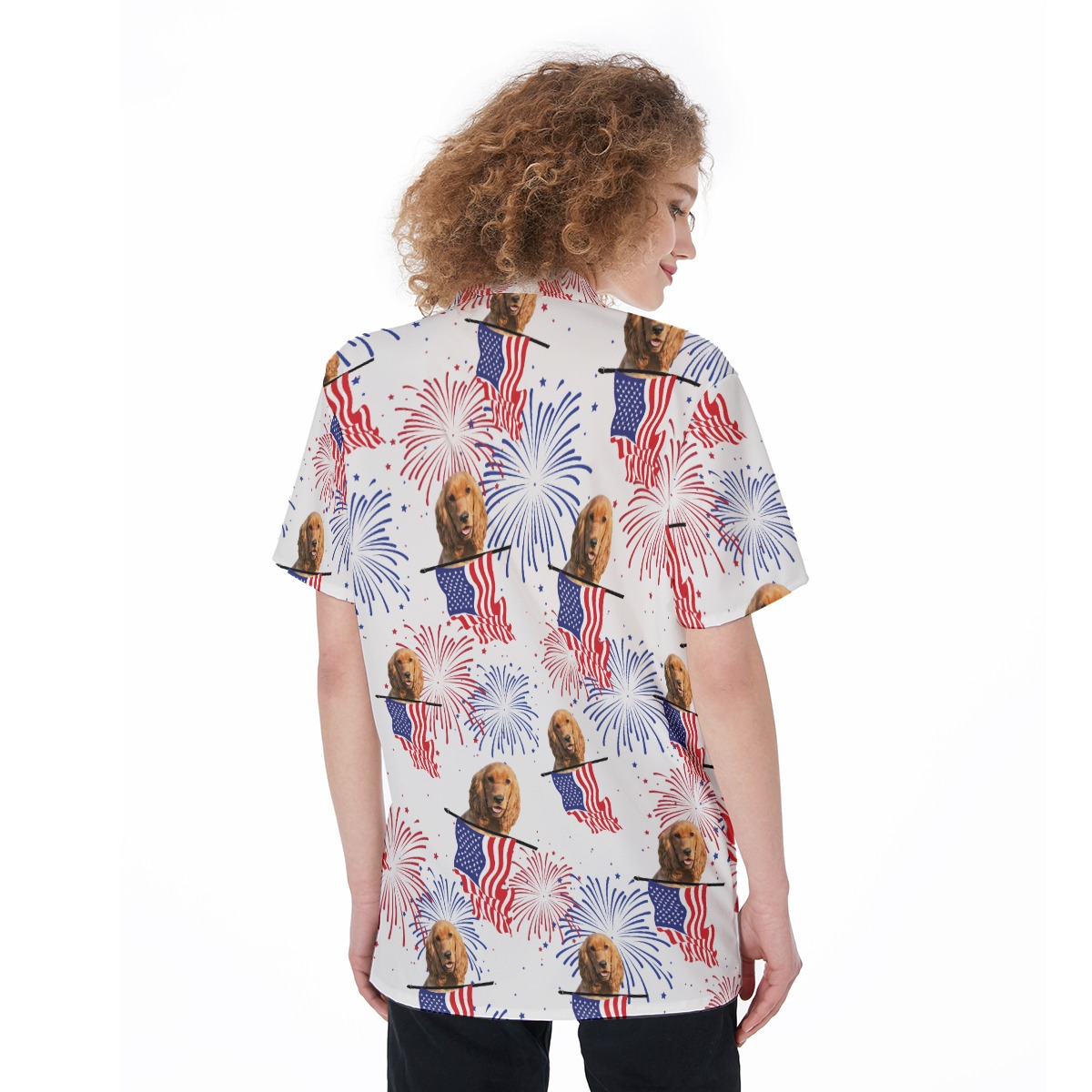 Custom Patriotic Women's Hawaiian Shirt With Dog Face