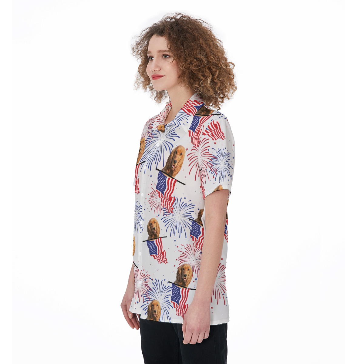 Custom Patriotic Women's Hawaiian Shirt With Dog Face